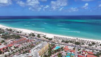 High Angle of Eagle Beach in Oranjestad Caribbean Netherlands in Aruba. Amazing Background. video