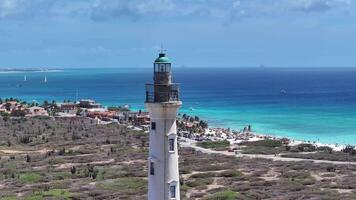 High Angle of California Lighthouse at Noord Oranjestad in Aruba . Scenic Background. video