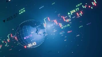 Global Finance Animation with Trading Candlesticks and Digital Earth in 3D View, seamless loop video