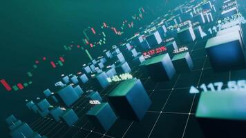 Stock Market Candlestick Graph and Volatile Financial Bars in Abstract 3D Animation Style, seamless loop video