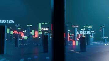 Stock Market Decline and Rise Visualized with Bright 3D Data Bars and Candlestick Indicators video