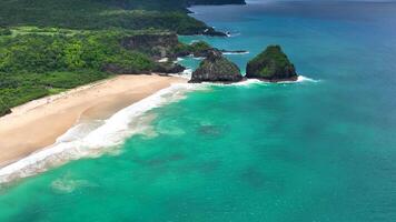 Above view of Two brothers Mountains at Fernando de Noronha in Pernambuco Brazil.. Beautiful Landscape. video