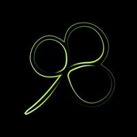 A vibrant green clover leaf shape illuminates the dark background with a smooth outline. vector
