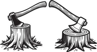 Axe Stuck in Tree Stump. vector