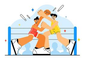 Flat of Wrestling Scene in Competition with Spectators in Background vector
