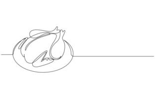 Whole Boiled Chicken continuous one line art draw vector