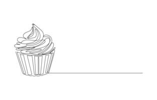 Cupcake with cherry drawn in one continuous line vector