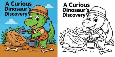 A Set of Curious Dinosaur Coloring Page Fun Fossil Discovery Activity for Kids Printable vector