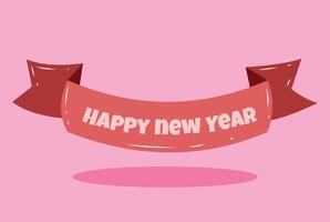 Happy new year banner with ribbon on pink background vector