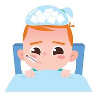 Sick Baby with Fever and Ice Pack vector