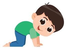 Curious Boy in Crawling Pose Cartoon Illustration vector