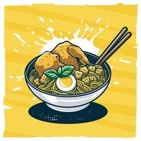 Noodles Soup with Fried Chicken and Egg vector