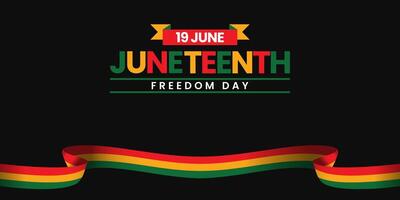 Juneteenth Freedom Day banner background June 19 design with realistic waving flag vector