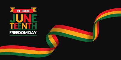 Juneteenth Freedom Day banner background June 19 design element with realistic waving flag vector