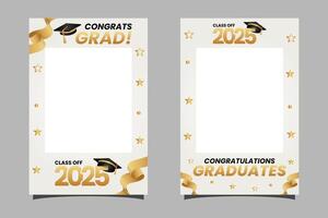 Graduation photo booth frame set 2025 with elegant white background design template vector