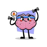Cute Brain Mascot Lifting Dumbbells. Funny Brain Character Doing Fitness Exercise vector