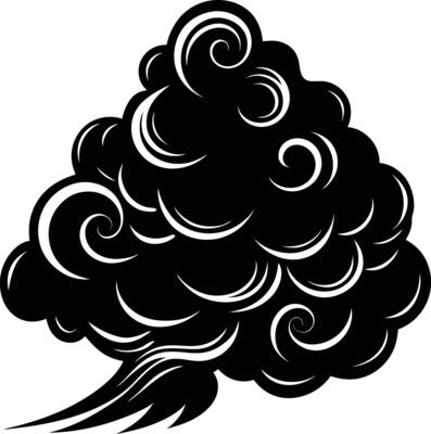 A black and white smoke cloud with swirls