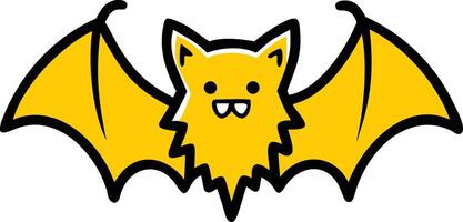 A cute yellow fuzzy fang a tiny plush vampire-bat-with-little fox with a happy smiling face is a fun summer illustration under the bright sunlight vector