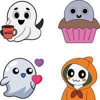 A set of cartoon ghosts, cupcakes and a ghost vector