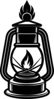 A black and white illustration of a lantern with a flame vector