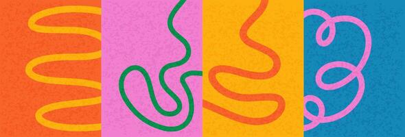 Abstract playful textured background with wavy line. Poster with organic curvy curly stripe in flat retro style. Wave line art vector