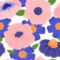 Seamless pattern with pink spring flowers, cornflowers. Pattern for fabric, packaging and background. vector
