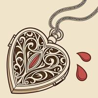a heart shaped locket with a red heart on it vector