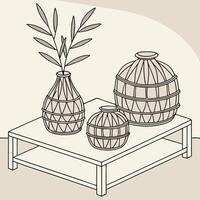 a drawing of a vase on a table vector