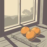 a window with oranges on it vector