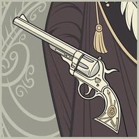 a cartoon illustration of a revolver with a man in a suit vector