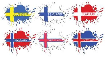 Scandinavian flags as splashes. set vector