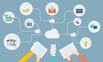 business working online connection with computer device concept vector
