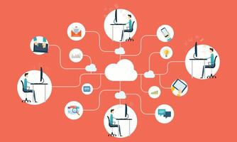 business team working online connect to cloud service server vector