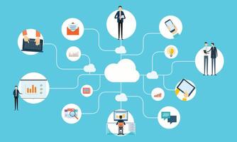 business team connect to cloud computing vector