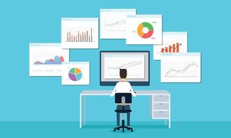 business data analytics concept with businessman working on report graph monitor. business finance investment concept vector