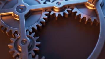 Looping animation of a mechanical structure made of metal gears. Cyclic movement. Close-up. Horizontal composition. video