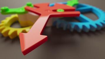 Looped animation of a group of multi-colored kids plastic gears. Cyclic movement. Close-up. Horizontal composition. video