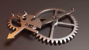 Looping animation of a mechanical structure made of metal gears. Cyclic movement. Horizontal composition. video
