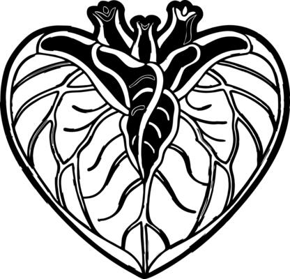 Intricate Heart Shaped Design with silhouette Three Floral Elements and Leaflike Wings