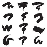 Graphic pack of curved pointing strokes and brush symbols in a silhouette layout vector