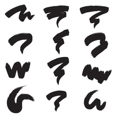 Graphic pack of curved pointing strokes and brush symbols in a silhouette layout