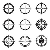 Clean crosshair and target icon set in bold silhouette for design and branding vector