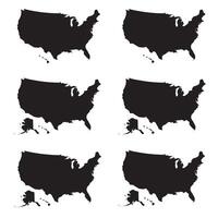 Set of US state maps in bold black silhouette with accurate geographic outlines vector