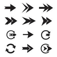 Clean flat arrow collection featuring direction pointing symbols in silhouette logo style vector
