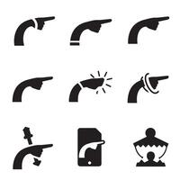 Pointing hand and arrow icon bundle with navigation and curved symbol silhouettes vector