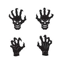 Angry skull hand artwork silhouette set with bold lines for graphic t-shirt design vector