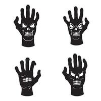 Angry skull hand art set in solid silhouette perfect for tattoo sketch or print design vector