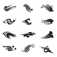 Swirl design collection with flowing swoosh elements in silhouette style vector