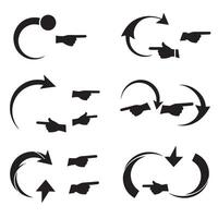 Curved arrow icon pack with navigation hand pointers in sleek silhouette layout vector