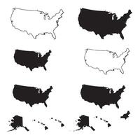 USA map bundle with all states in clean black silhouette style for graphic design vector